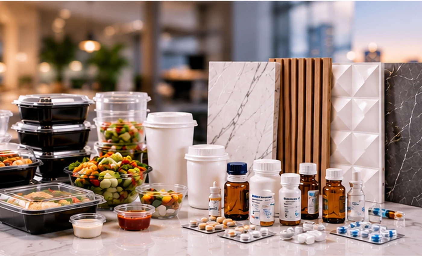 Food containers, pharmaceutical packaging and decorative wall panels